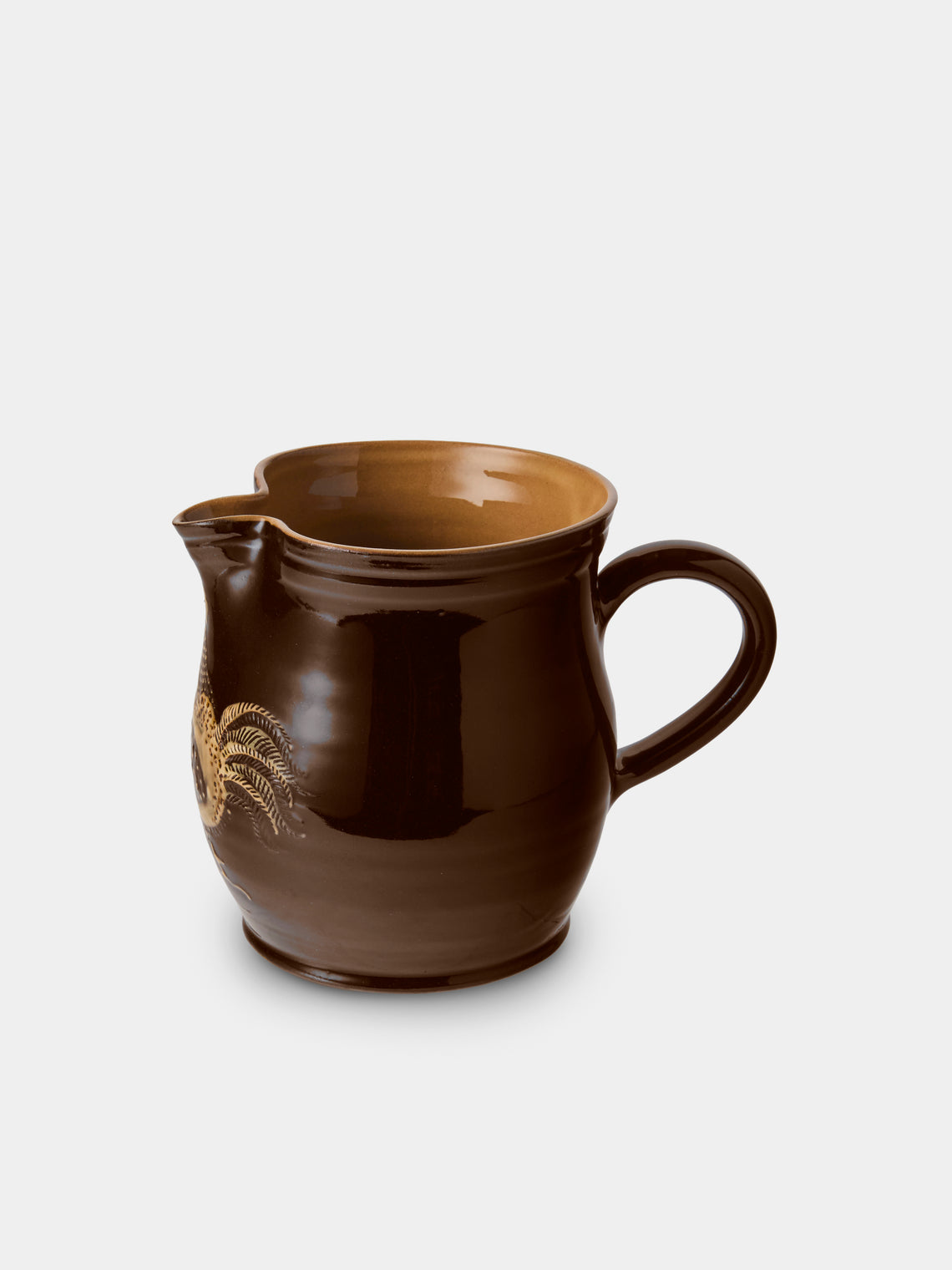 Poterie d’Évires - Chickens Hand-Painted Ceramic Medium Jug - Dark Brown - ABASK