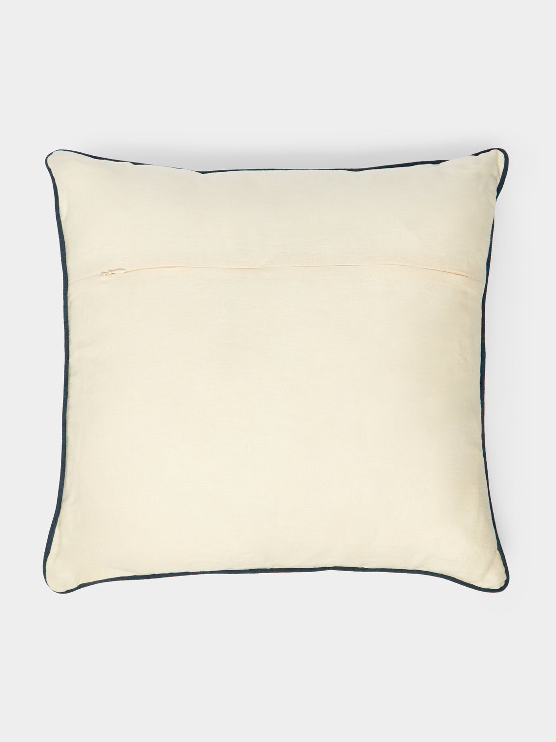 Rosemary Milner - Floral Hand-Embroidered Linen Cushion (19.5in/50cm) - White - ABASK