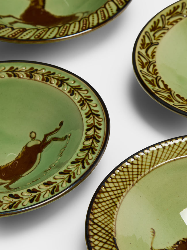 Poterie d’Évires - Animals Hand-Painted Ceramic Breakfast Bowls (Set of 4) - Green - ABASK