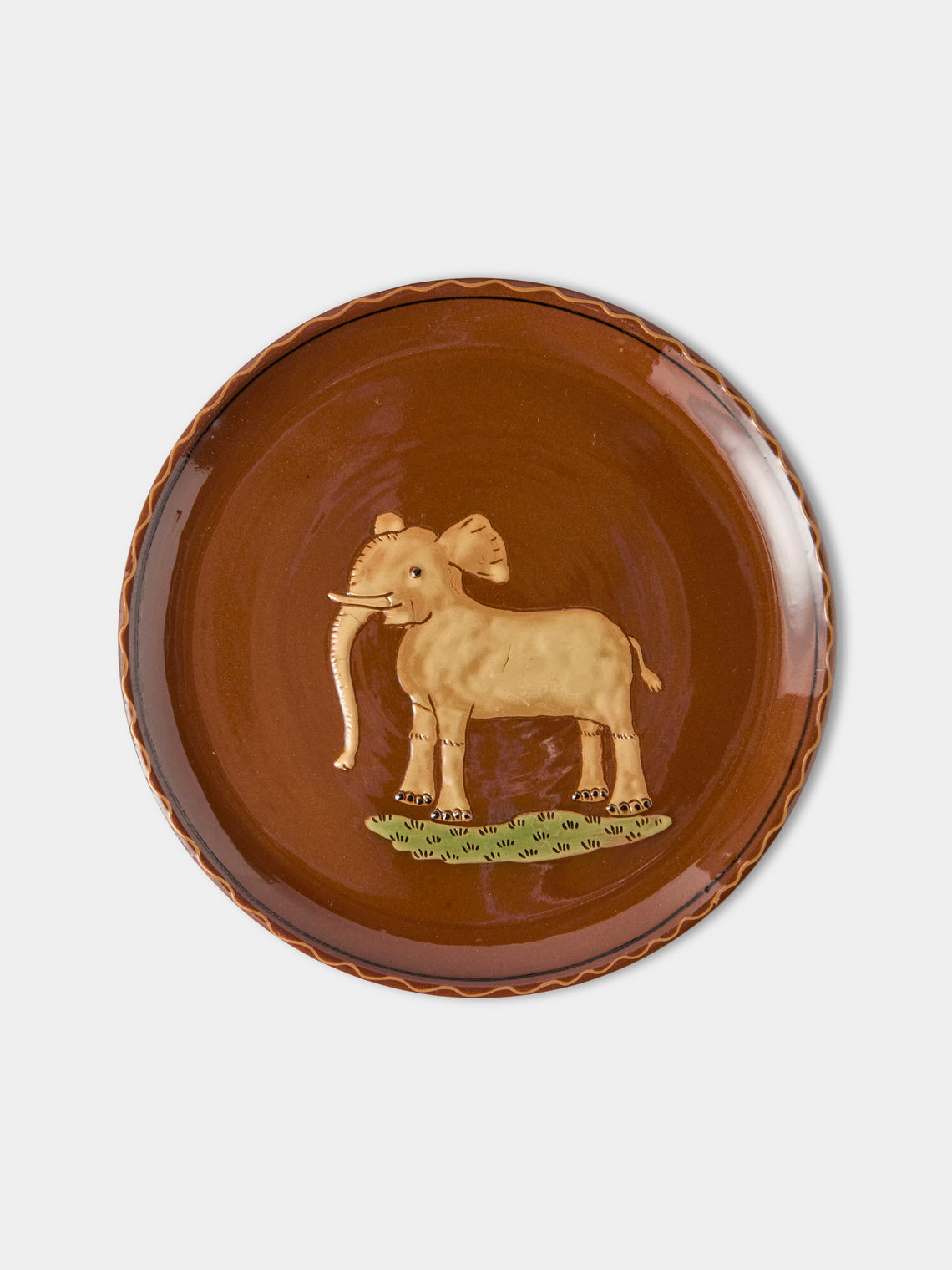 Poterie d’Évires - Animals Hand-Painted Ceramic Dinner Plates – 9.5in/24cm (Set of 4) - Light Brown - ABASK