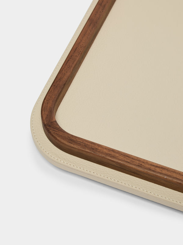 Giobagnara x Poltrona Frau - Walnut Large Rectangular Tray with Leather Inlay -  - ABASK