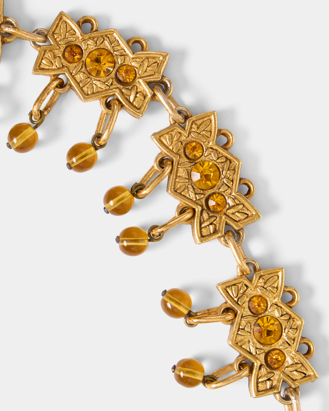 Mahnaz Collection - Women's Vintage 1980 Alexis Lahellec Gilt Metal, Resin and Amber Necklace - Gold - ABASK