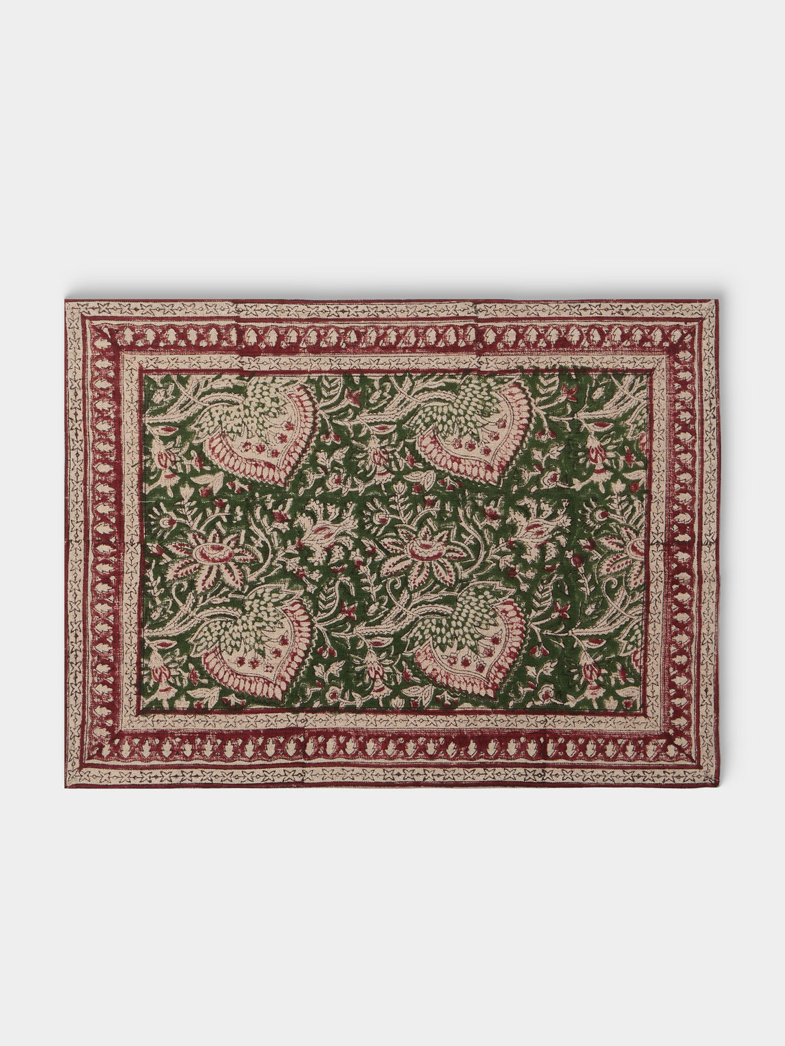 Chamois - Cypress Block-Printed Linen Placemats (Set of 4) - Green - ABASK - 