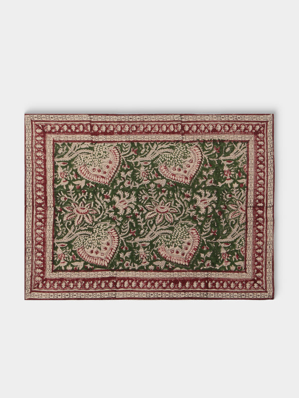 Chamois - Cypress Block-Printed Linen Placemats (Set of 4) - Green - ABASK - 