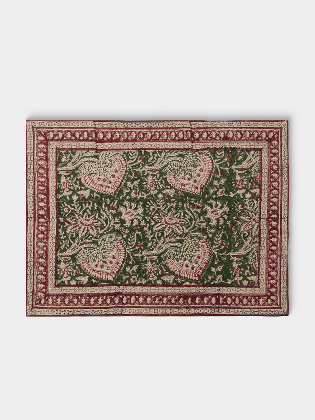 Chamois - Cypress Block-Printed Linen Placemats (Set of 4) - Green - ABASK - 