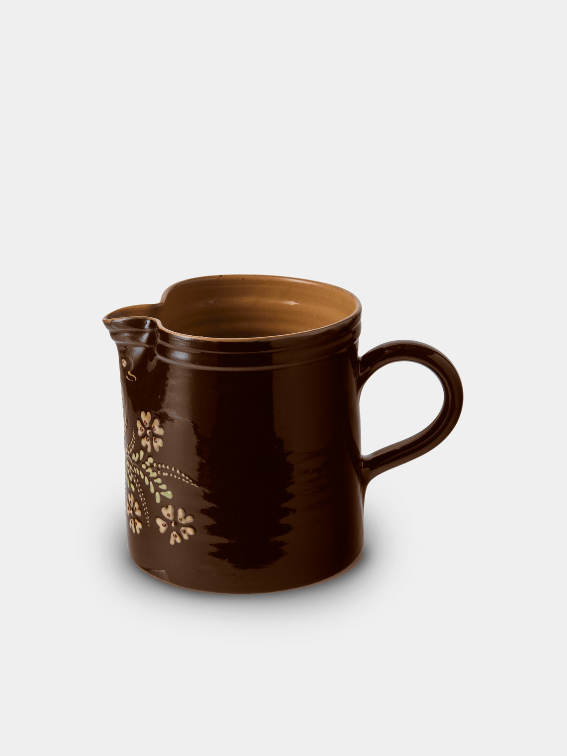 Poterie d’Évires - Birds Hand-Painted Ceramic Straight-Edge Medium Jug - Dark Brown - ABASK