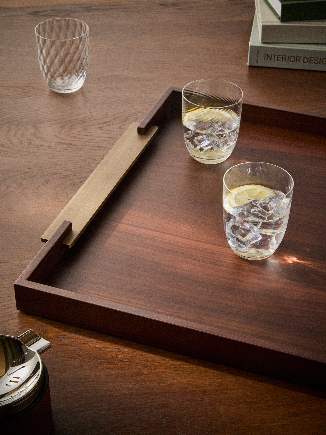 Riviere - Dama Walnut and Brass Tray (27.5in/70cm) - Brown - ABASK