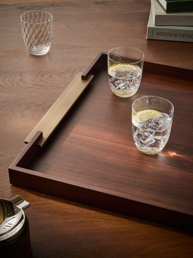 Riviere - Dama Walnut and Brass Tray (27.5in/70cm) - Brown - ABASK