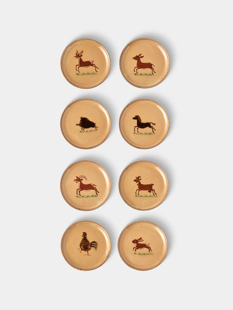 Poterie d’Évires - Animals Hand-Painted Ceramic Plates – 9.5in/24cm (Set of 8) - Cream - ABASK - 