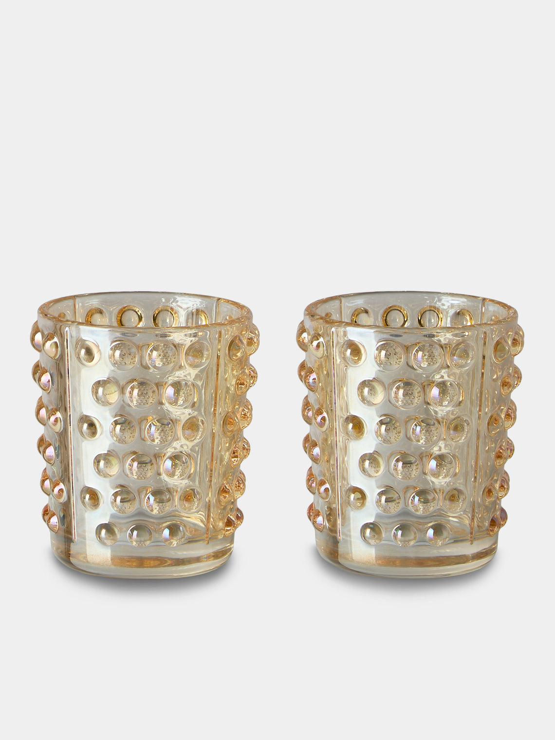 Lalique - | Set of 2 | Mossi Gold Luster Crystal Votives - Gold - ABASK