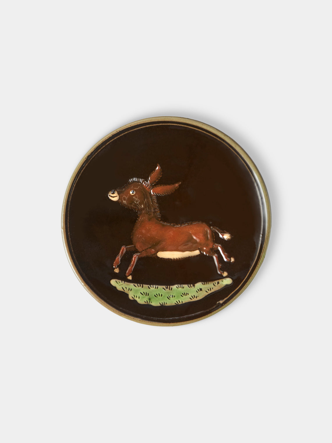 Poterie d’Évires - Animals Hand-Painted Ceramic Plates – 5.5in/14cm (Set of 4) - Dark Brown - ABASK
