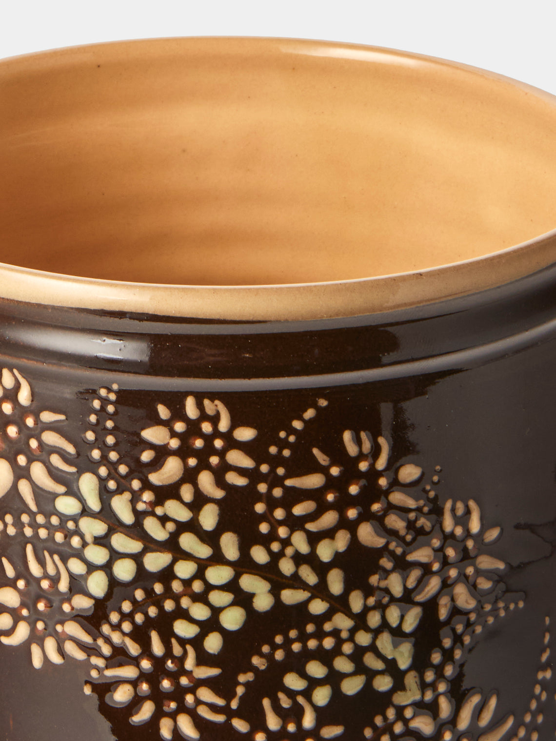 Poterie d’Évires - Flowers Hand-Painted Ceramic Utensil Pot - Dark Brown - ABASK