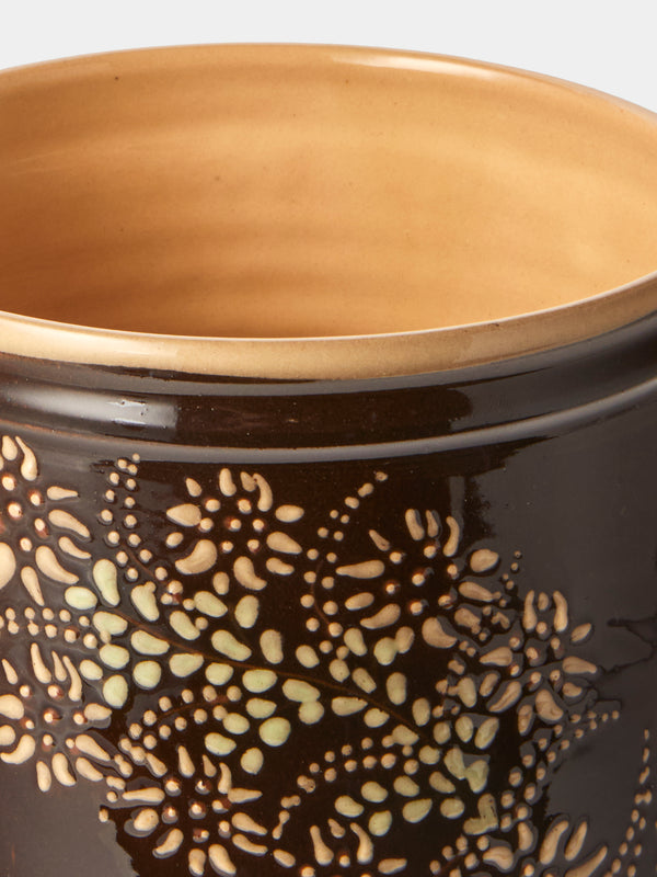 Poterie d’Évires - Flowers Hand-Painted Ceramic Utensil Pot - Dark Brown - ABASK