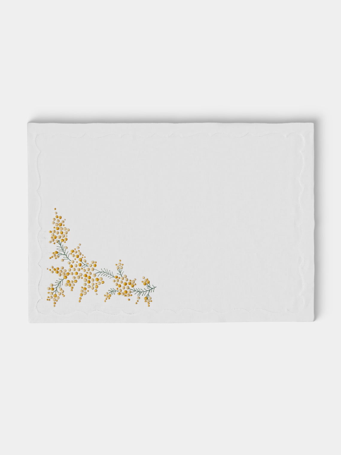 Taf Firenze - | Set of 6 | Mimosa Hand-Embroiderd Linen Placemats and Napkins - White - ABASK