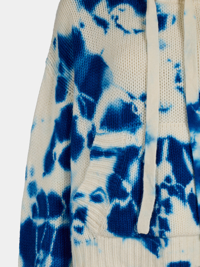 Suzusan - Shibori Hand-Knitted Cashmere Hooded Sweater | Size: S - Blue - ABASK