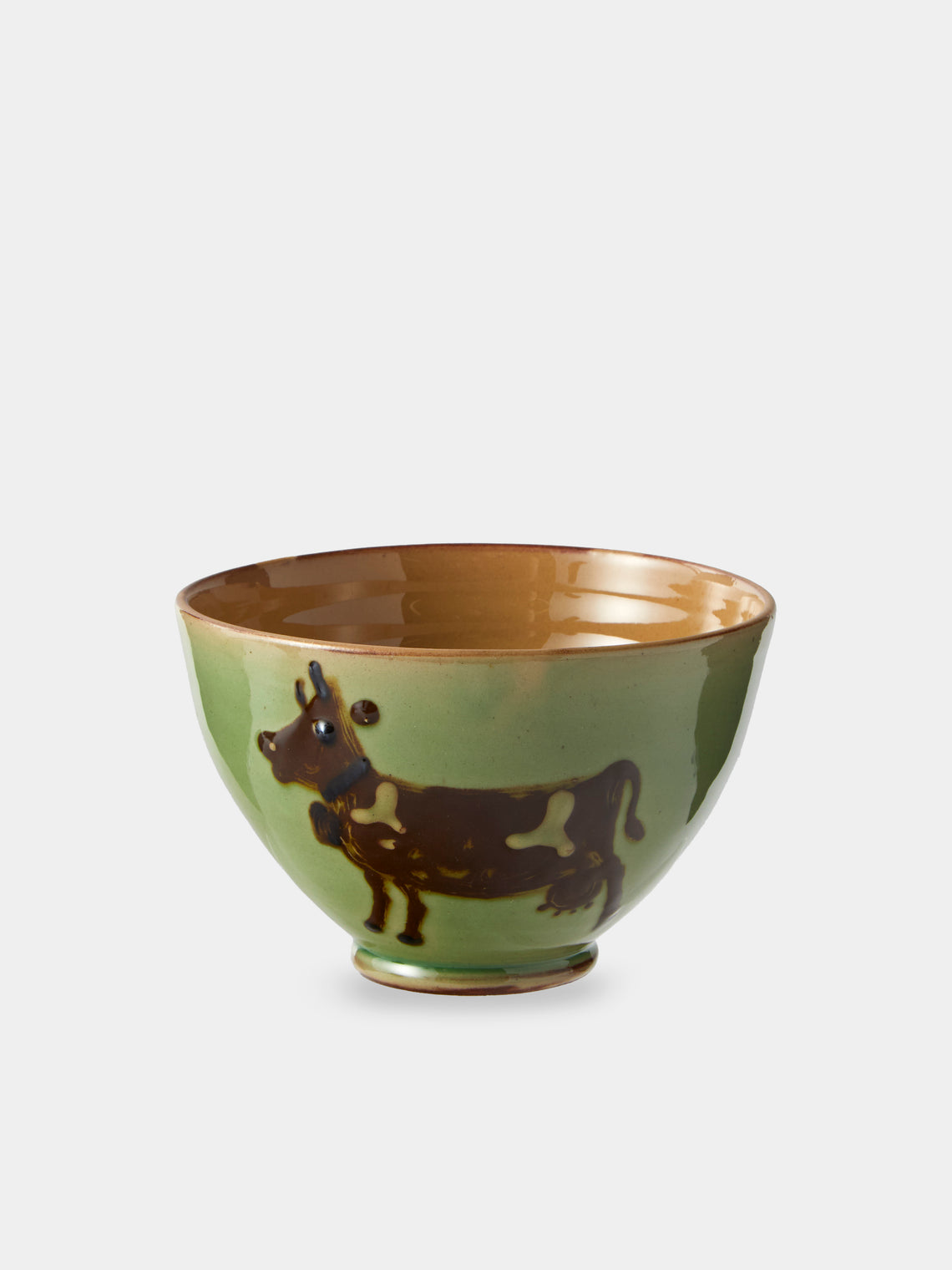 Poterie d’Évires - Flowers and Cows Hand-Painted Ceramic Small Bowls (Set of 4) - Green - ABASK