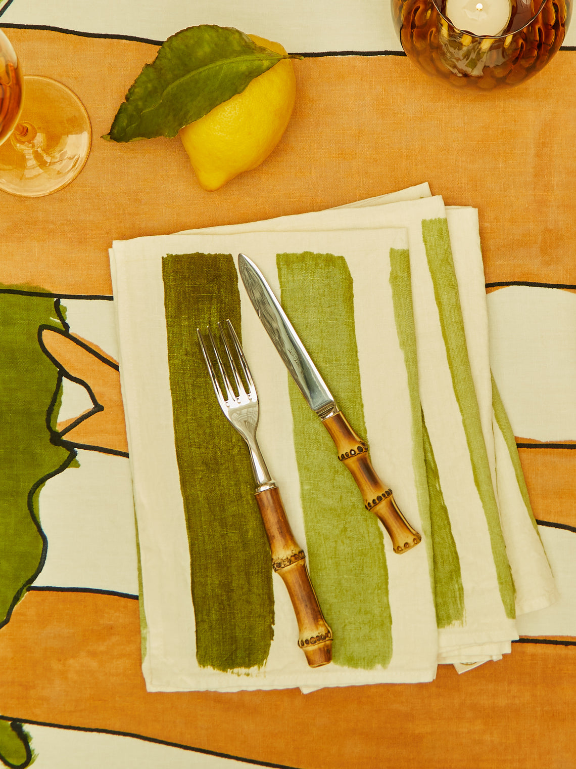 Stamperia Bertozzi - Striped Hand-Painted Linen Napkins (Set of 4) -  - ABASK
