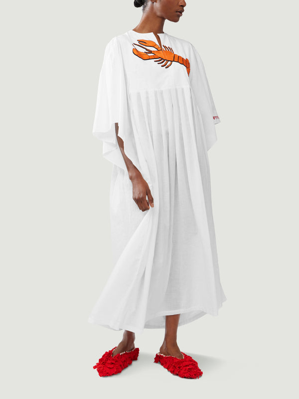 Kilometre Paris - Lobster Embroidered Cotton Dress | One Size - White - ABASK