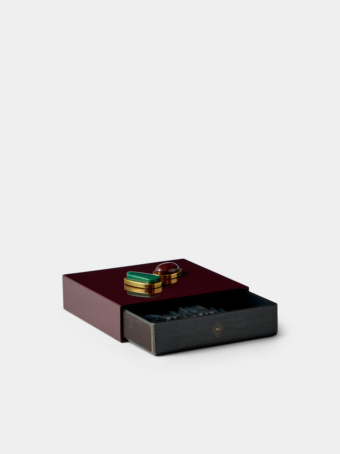 Droulers - Luce Brass and Resin Square Matchbox - Burgundy - ABASK