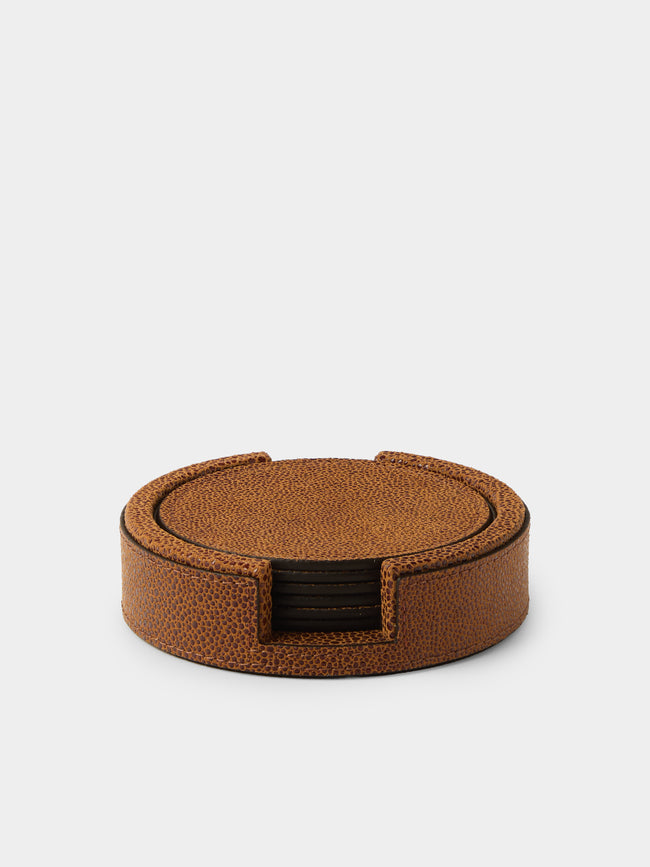 Pinetti - Leather Round Coasters (Set of 6) - Camel - ABASK - 