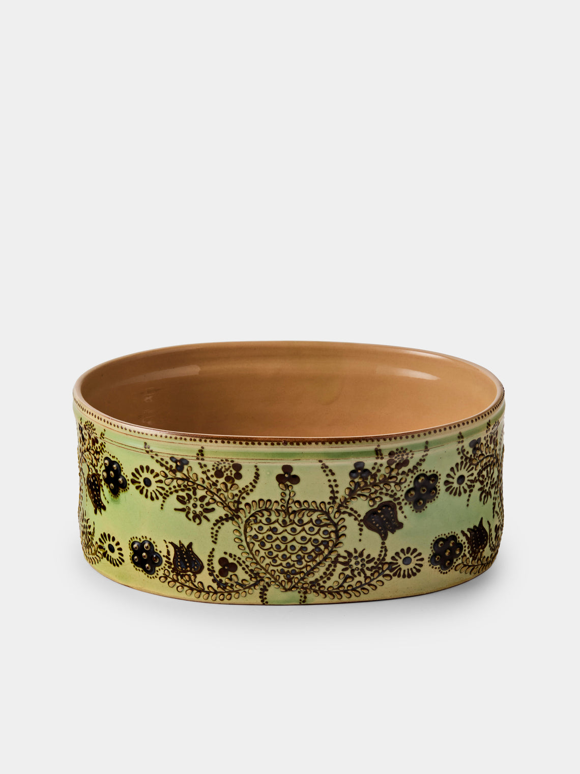 Poterie d’Évires - Flowers Hand-Painted Ceramic Oval Dish - Green - ABASK - 