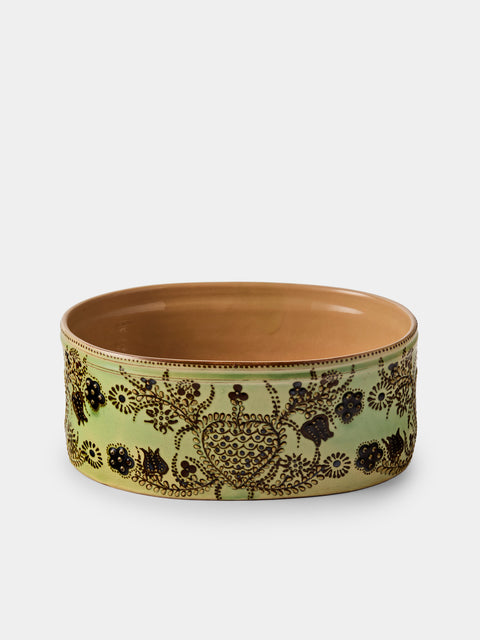 Poterie d’Évires - Flowers Hand-Painted Ceramic Oval Dish - Green - ABASK - 