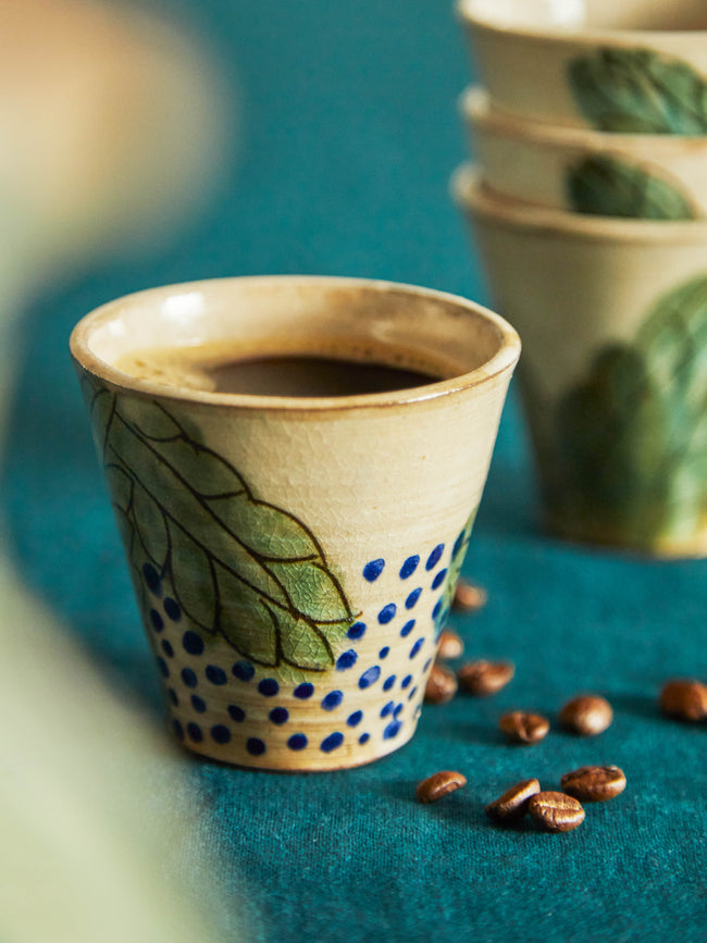 Malaika - Leaves Hand-Painted Ceramic Espresso Cups (Set of 4) -  - ABASK