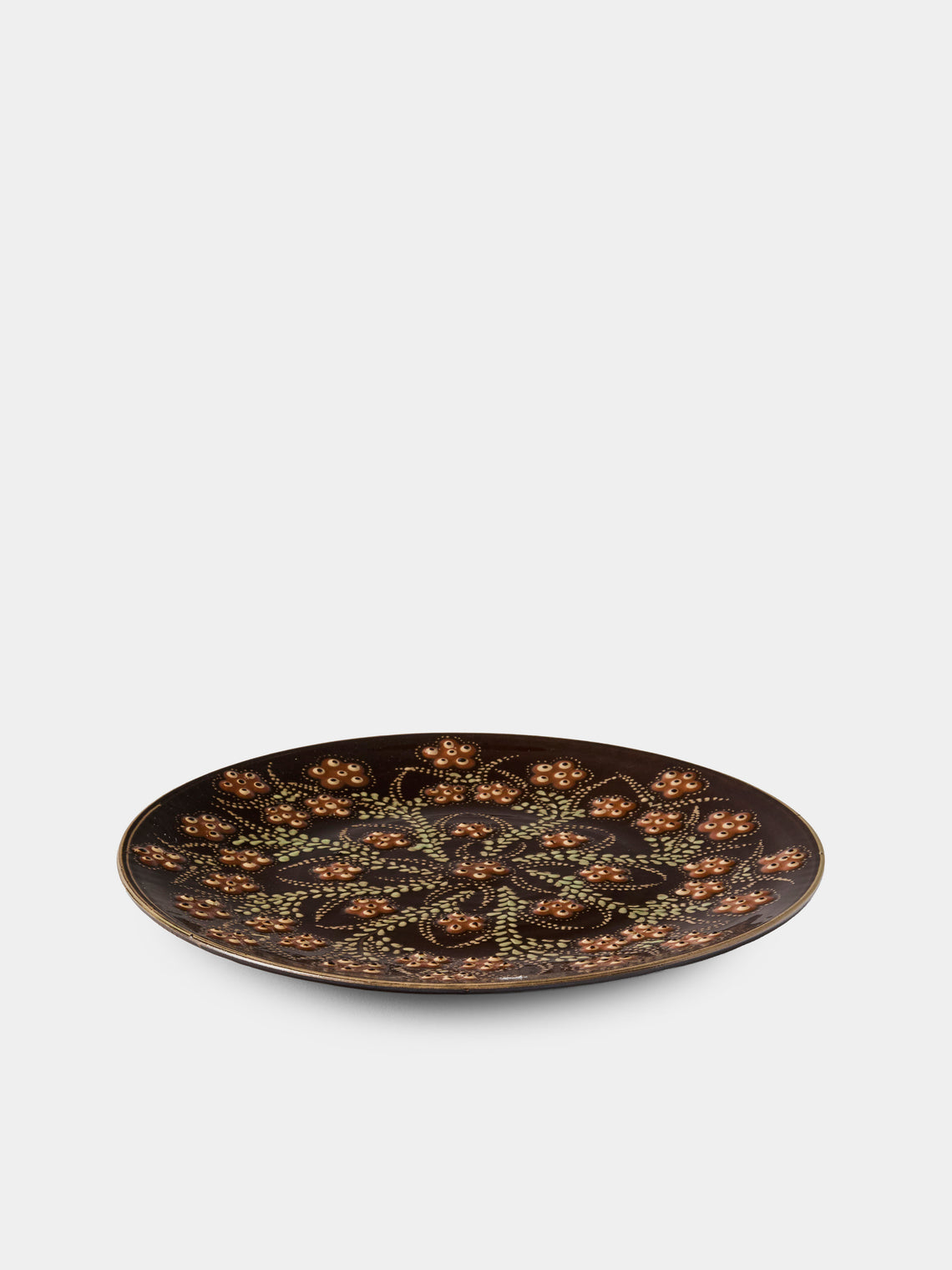 Poterie d’Évires - Flowers Hand-Painted Ceramic Small Platter - Dark Brown - ABASK
