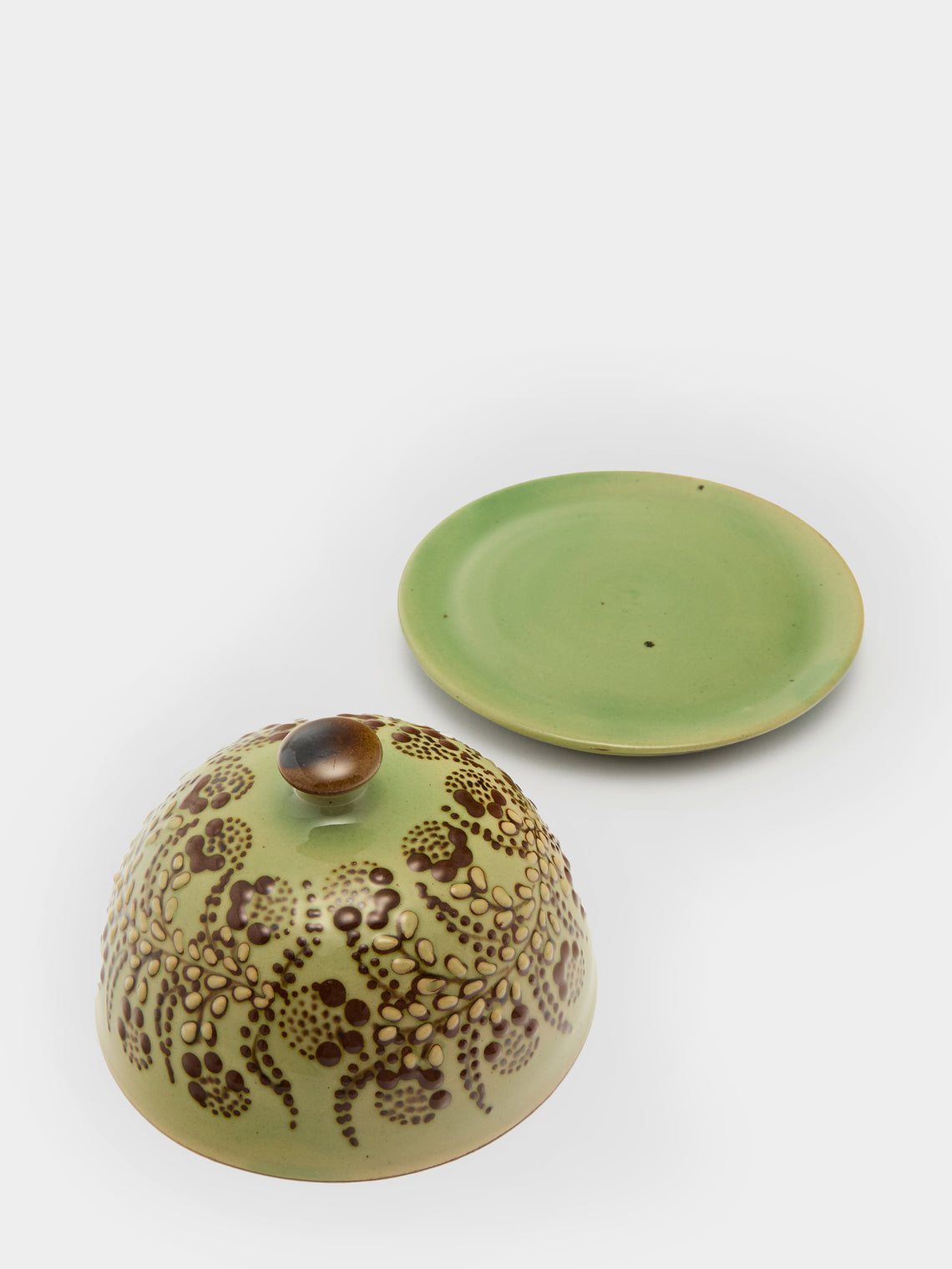 Poterie d’Évires - Flowers Hand-Painted Ceramic Small Lidded Butter Dish - Cream - ABASK