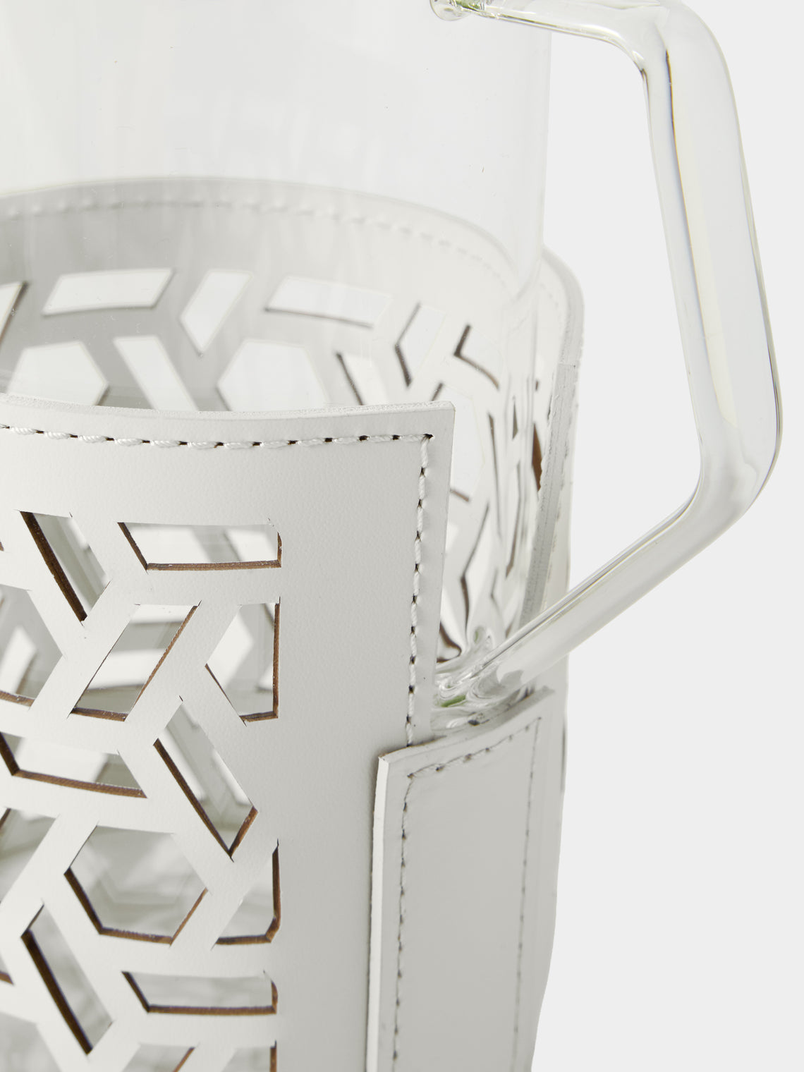 RUDI - Messina Leather and Glass Pitcher (25oz/0.75L) - White - ABASK