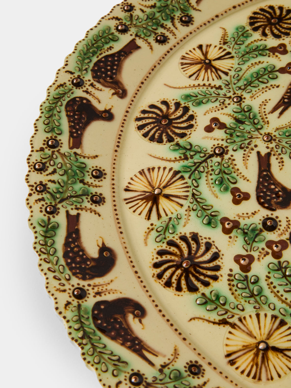 Poterie d’Évires - Birds and Flowers Hand-Painted Ceramic Round Platter - Yellow - ABASK