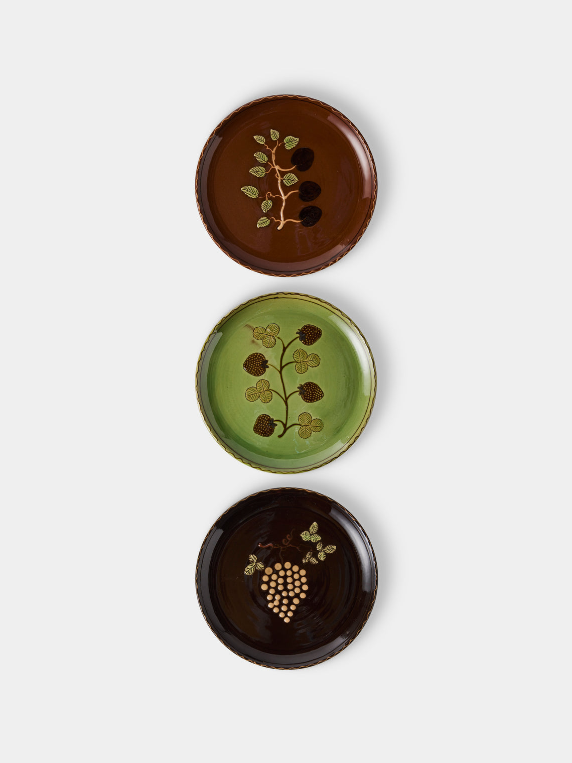 Poterie d’Évires - Fruits Hand-Painted Ceramic Dinner Plates – 9.5in/24cm (Set of 3) - Brown - ABASK - 