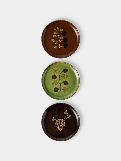 Poterie d’Évires - Fruits Hand-Painted Ceramic Dinner Plates – 9.5in/24cm (Set of 3) - Brown - ABASK - 