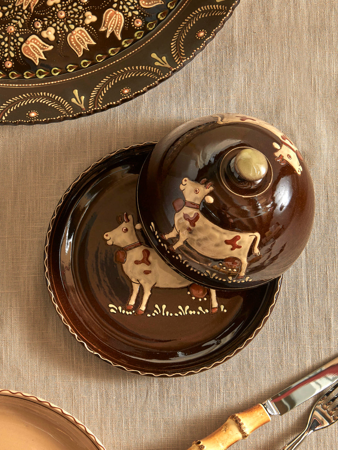 Cows Hand-Painted Ceramic Large Butter Dish
