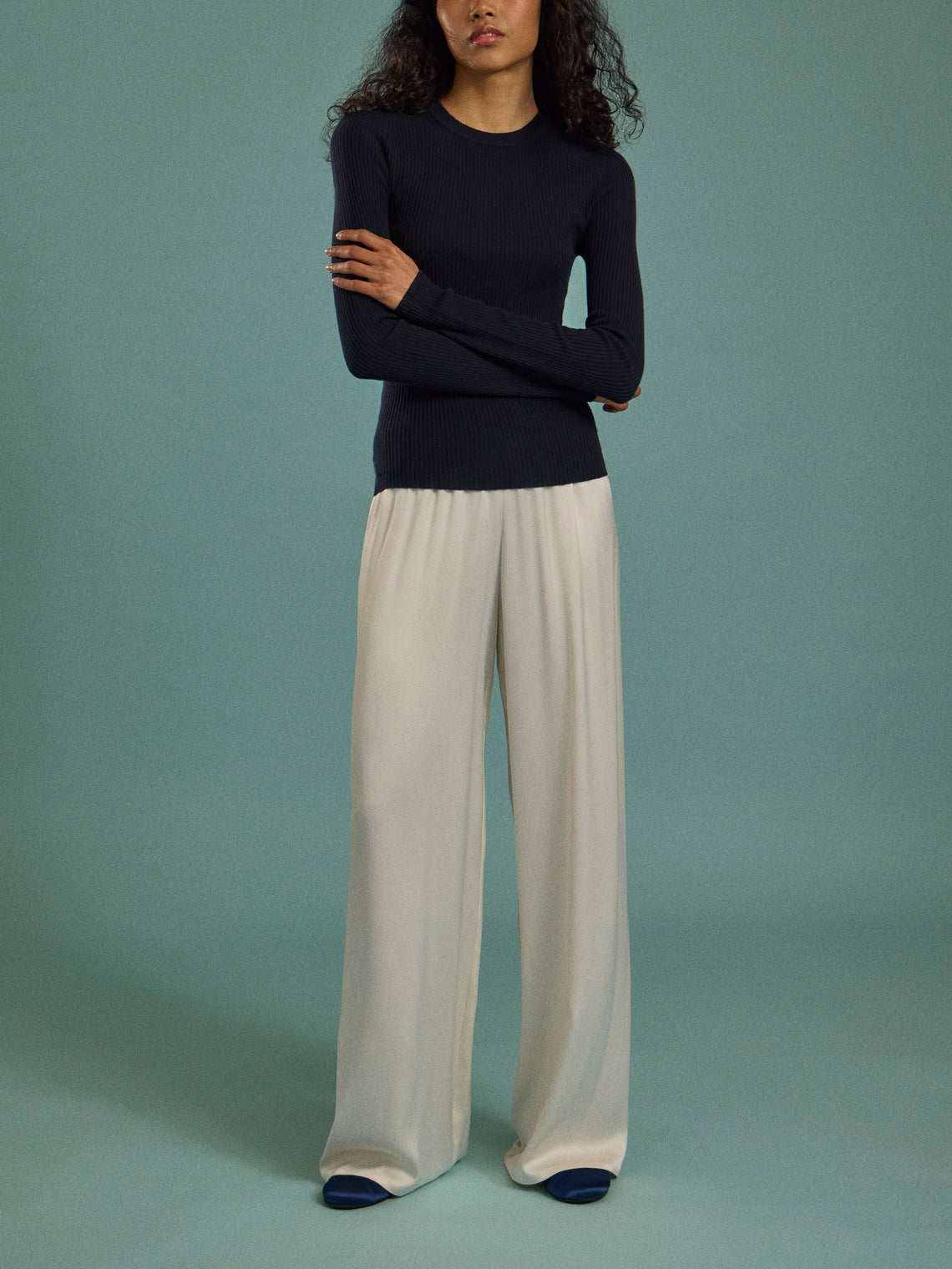 Arch4 - Celeste Baby Goat Cashmere Long-Sleeved Top | Size: S - Navy - ABASK