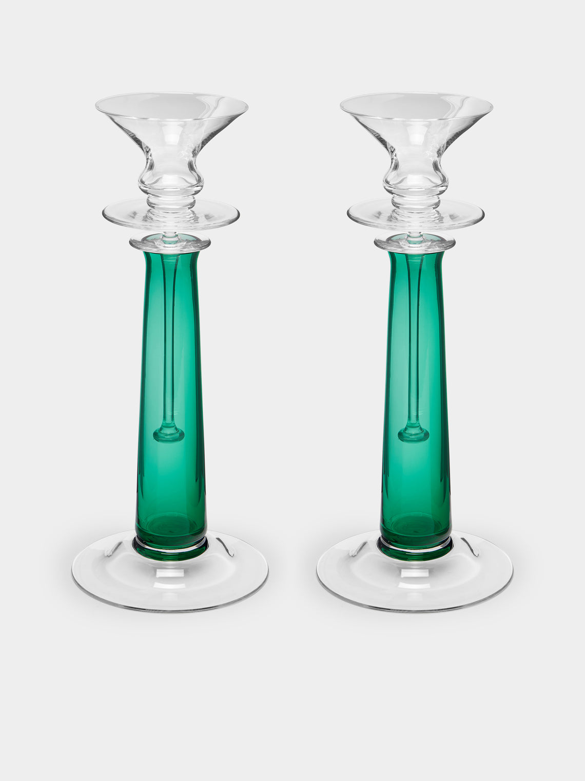 Theresienthal - Louisa Hand-Blown Crystal Candlestick (Set of 2) - Green - ABASK