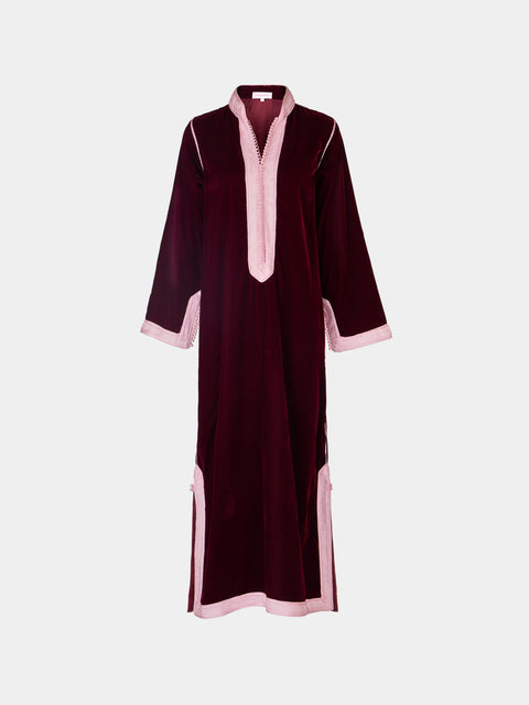 Muzungu Sisters - Alia Hand-Embroidered Velvet Dress | Size: S - Burgundy - ABASK - 