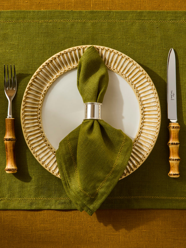 Volga Linen - Hem-Stitch Linen Napkins (Set of 6) - Green - ABASK