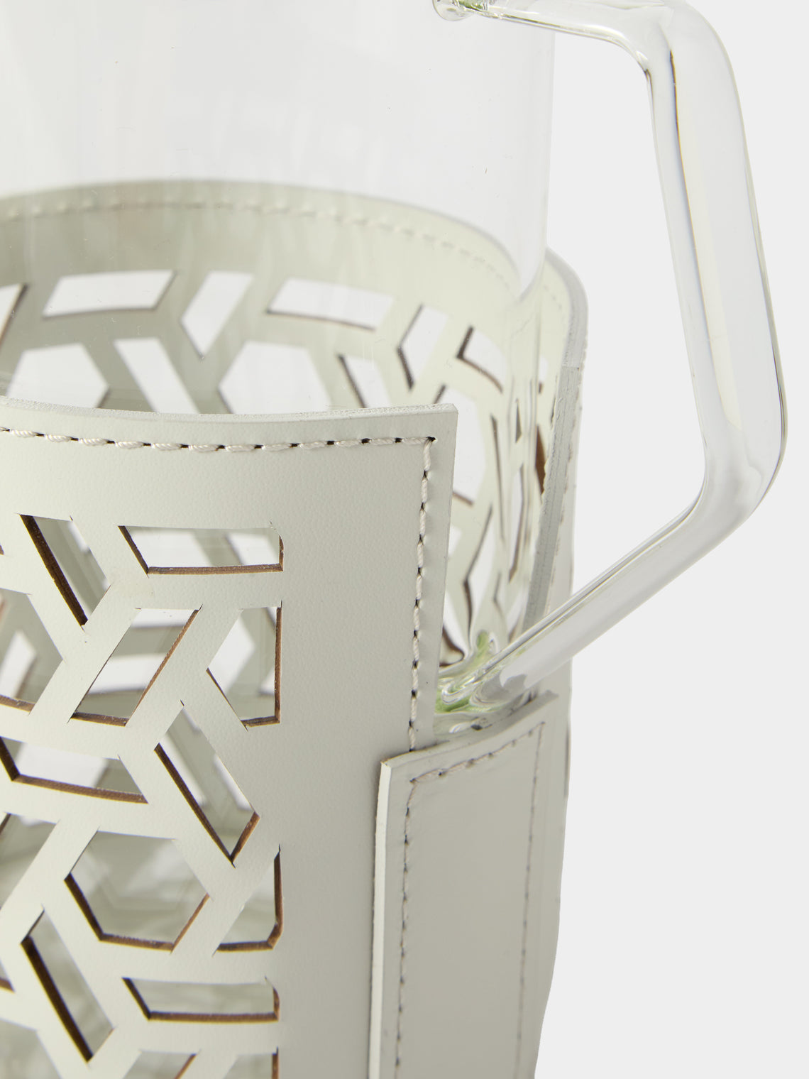 RUDI - Messina Leather and Glass Pitcher (25oz/0.75L) - White - ABASK
