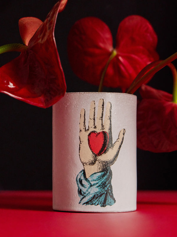Heart in Hand Hand-Glazed Ceramic Vase (5in/12.5cm)