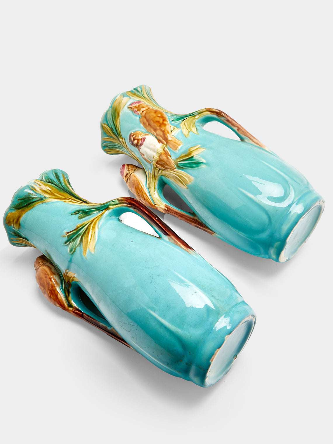 Antique and Vintage - Majolica Ceramic Vases (Set of 2) - Blue - ABASK