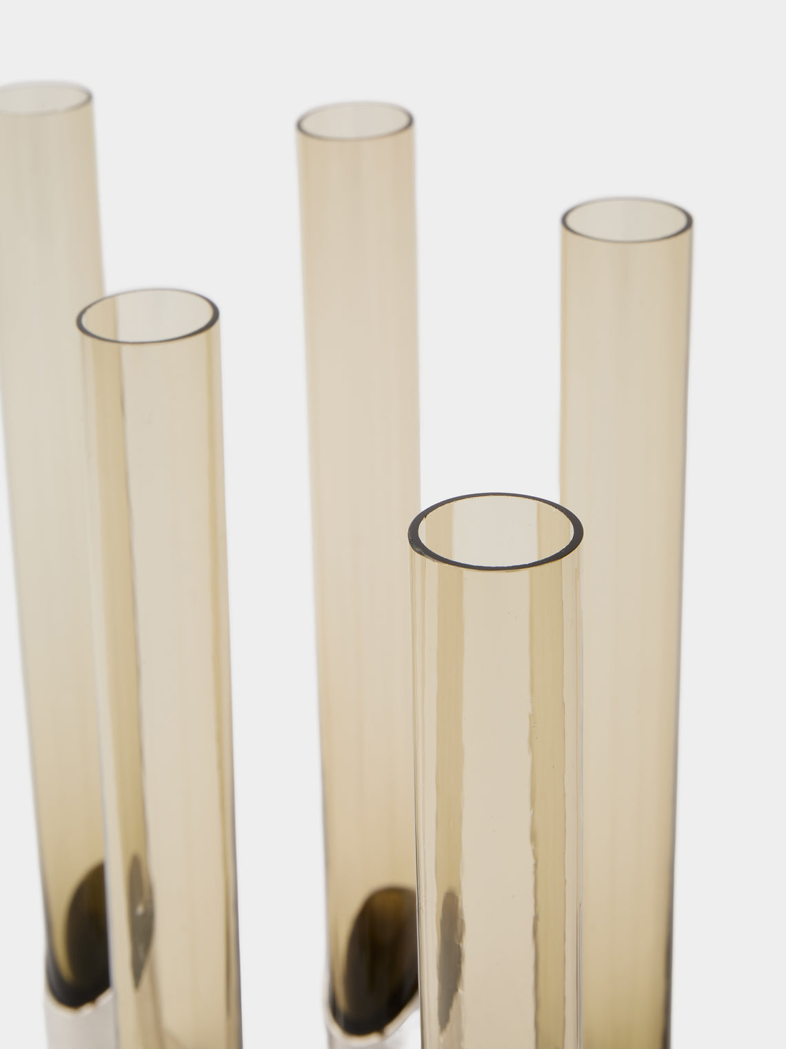 Antique and Vintage - | Set of 6 | 1970 Murano Glass and Sterling Silver Vases (9in/23cm) - Smoke - ABASK