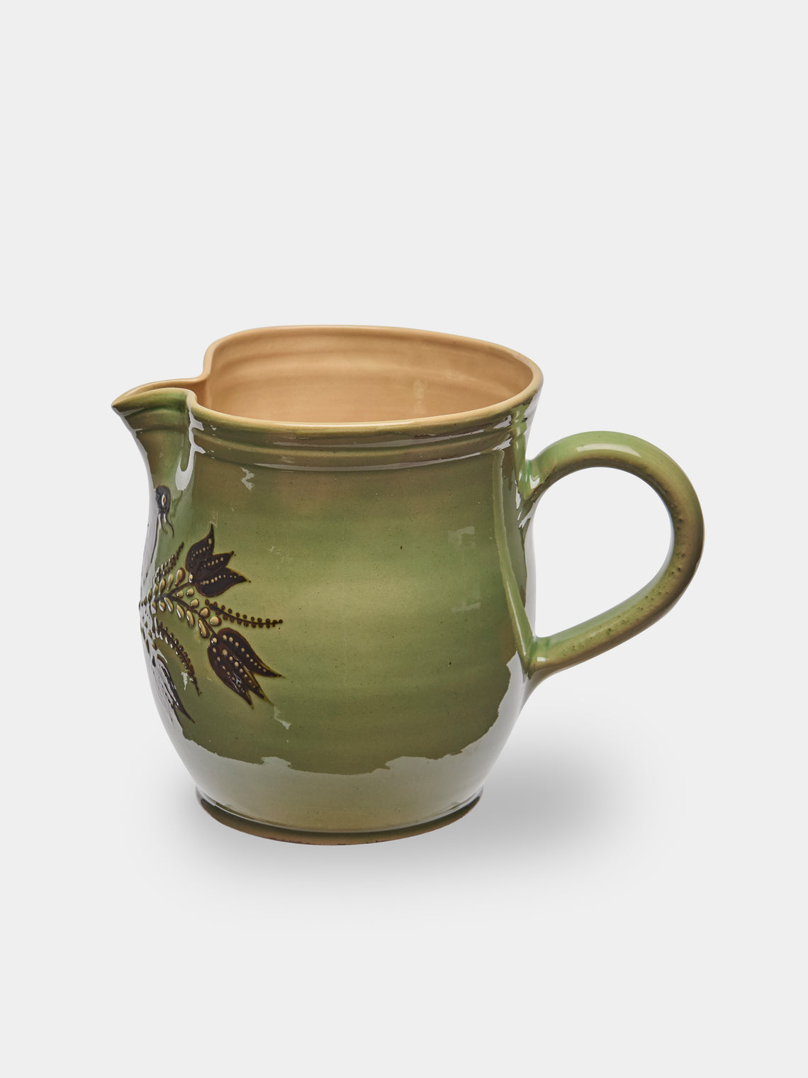 Poterie d’Évires - Birds Hand-Painted Ceramic Jug (70.5oz/2L) - Green - ABASK