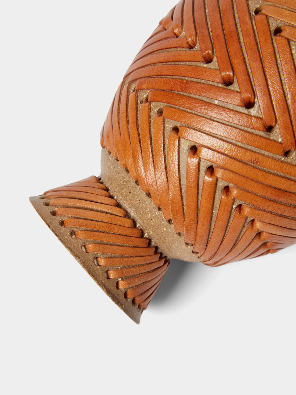 Silver Sentimenti - Gladiator Stoneware and Leather Vase (8.5in/22cm) - Orange - ABASK