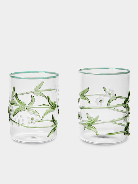 Alya Tannous - | Set of 2 | Daisy Hand-Blown Glass Bud Vases (5.5in/14.5cm) - Clear - ABASK - 