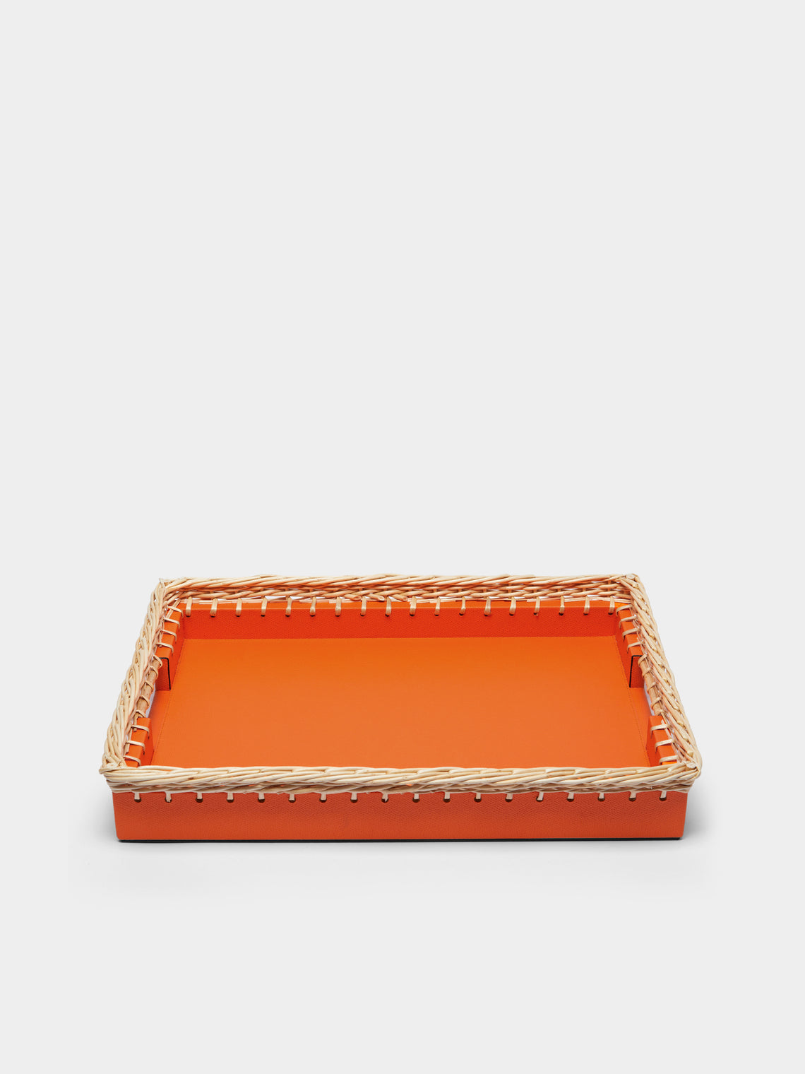 Pigment France - Giverny Leather and Rattan Tray (13.5in/34cm) - Orange - ABASK