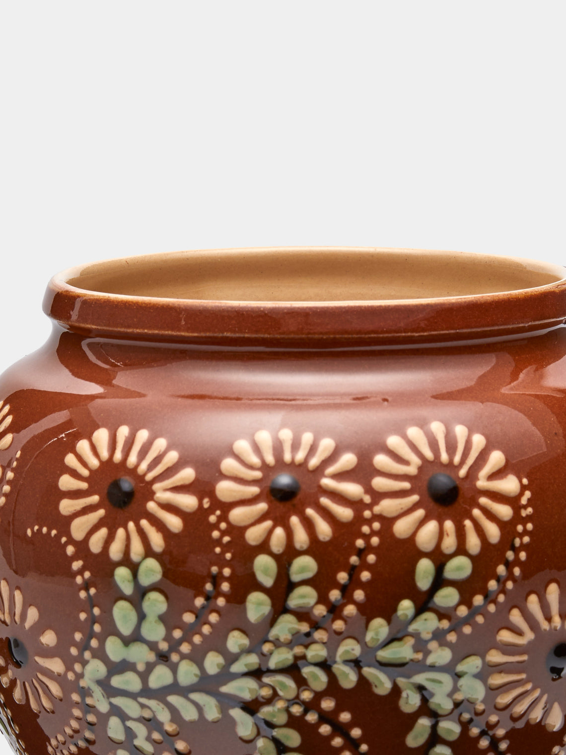 Poterie d’Évires - Flowers Hand-Painted Ceramic Vase (5in/13cm) - Light brown - ABASK