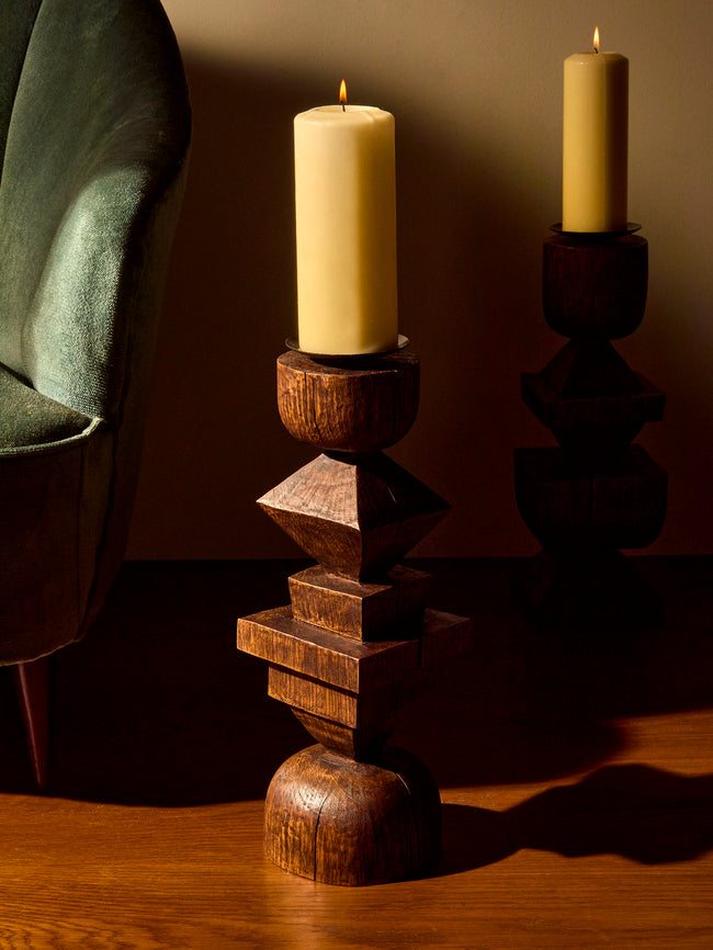 Jamie Gaunt Designs - Totem Hand-Carved Wood Candle Holder - Brown - ABASK