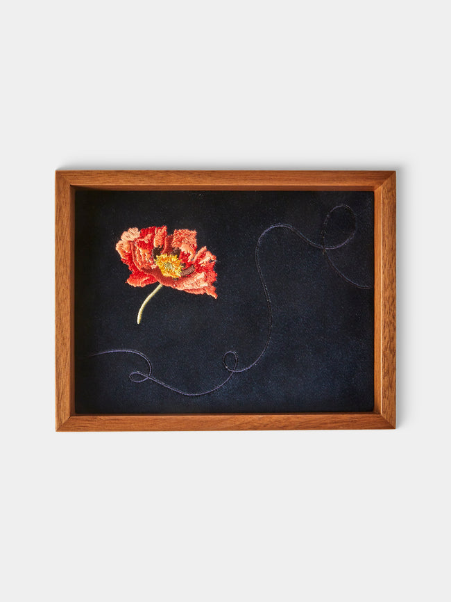 Uncommon Ancestor - Floriography Poppy Embroidered Velvet Jewelry Tray (6.5in/17cm) - Navy - ABASK - 