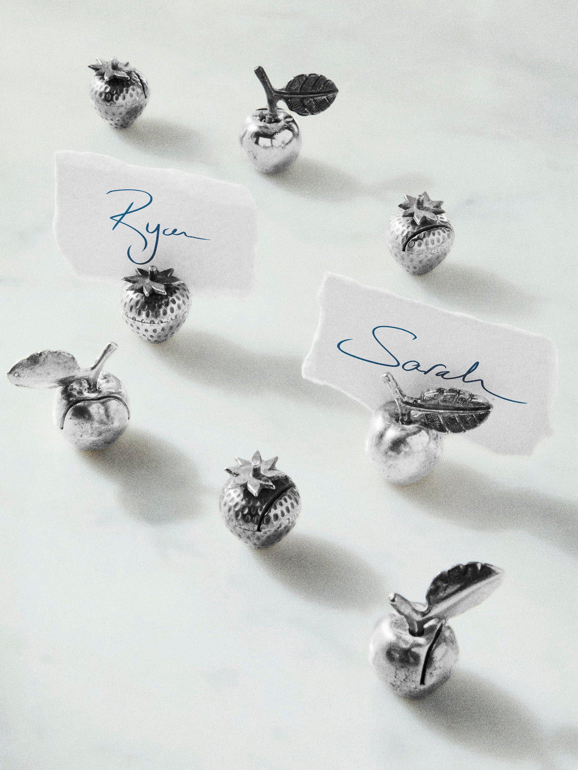 Antique and Vintage - Mid-Century Silver-Plated Fruits Place Card Holders (Set of 8) - Silver - ABASK